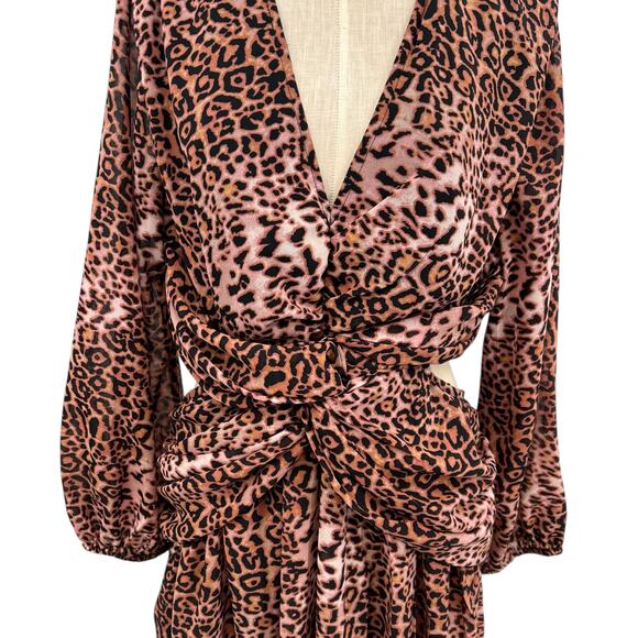 Anthropologie Ranna Gill Dress Midi Leopard Print Cut Out Long Sleeve Size XL - Picture 4 of 14